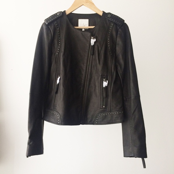 Joie | Black Studded Leather Moto Jacket - Picture 4 of 8